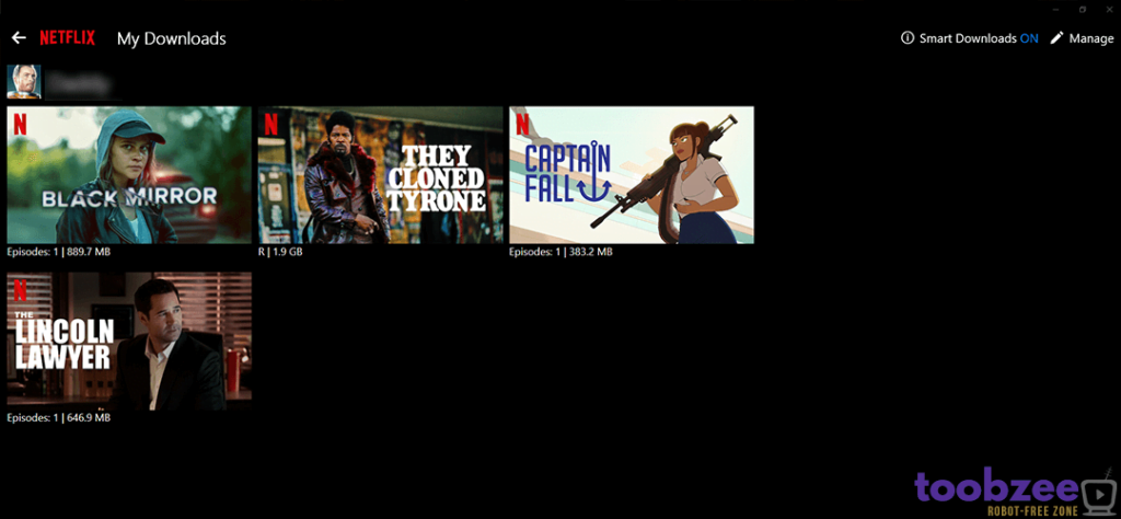 The My Downloads page in Netflix app for Windows