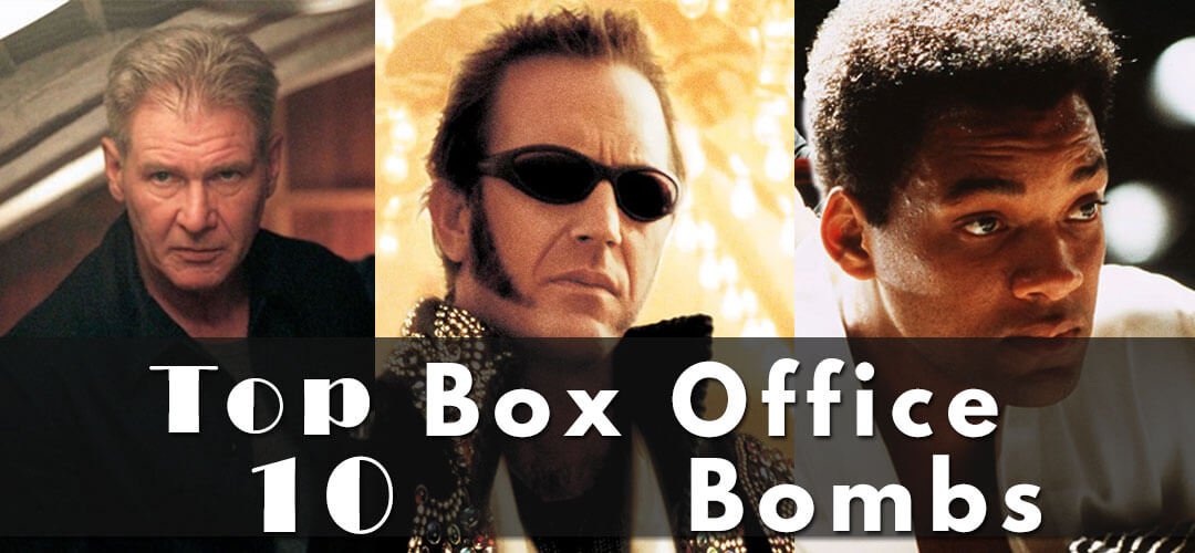 best-box-office-bombs Title card for Best Box Office Bombs on Streaming with a collage of Harrison Ford, Kevin Costner, and Will Smith